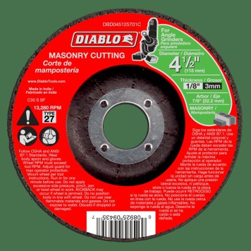 DIABLO 4 1/2" X 1/8" Masonry Cut Off Disc - Type 27